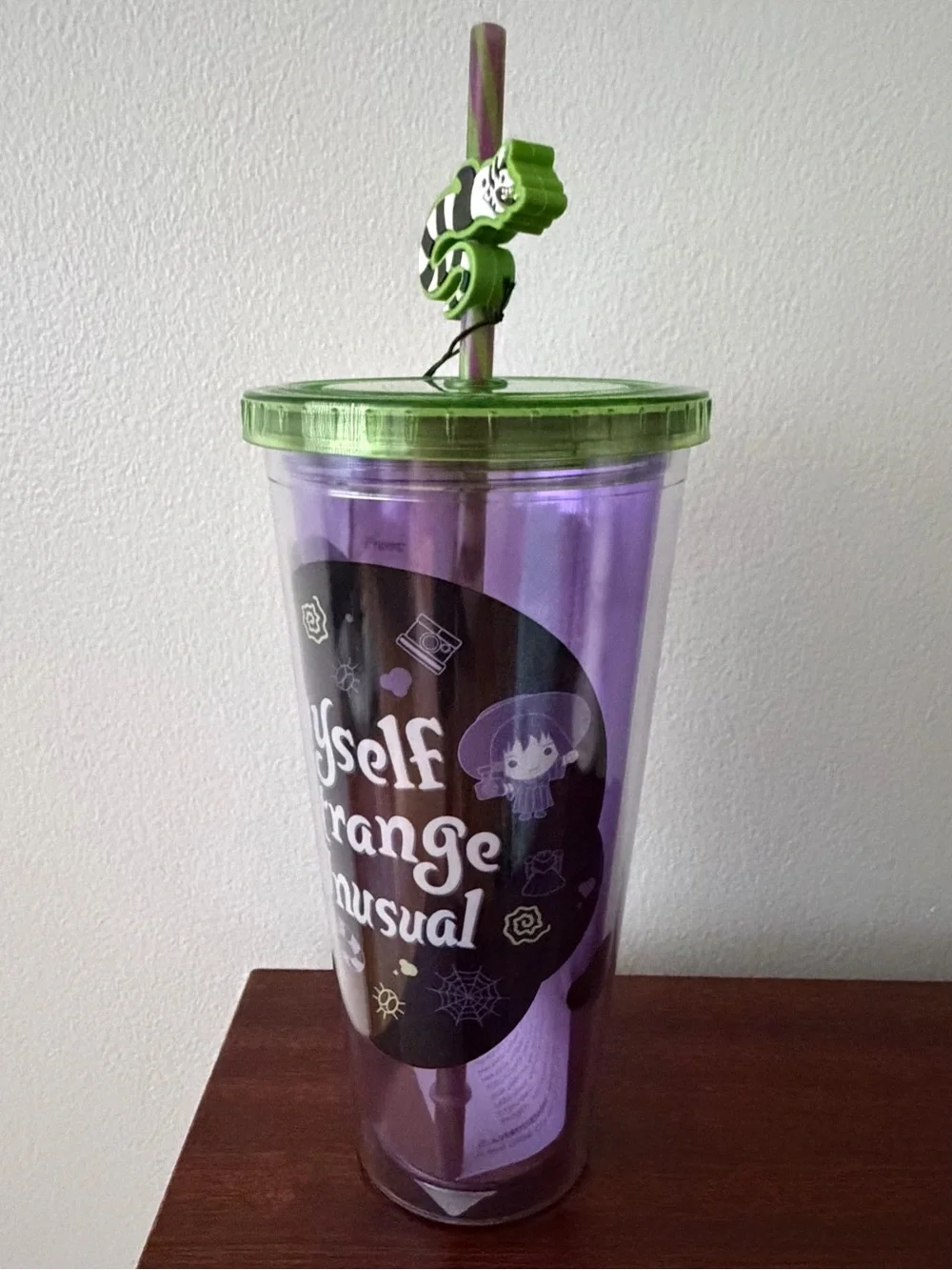 Beetlejuice Tumbler with  “I myself am strange and unusual” Quote